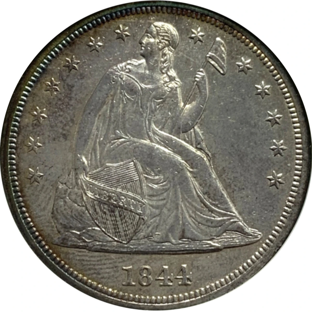 1844-$1-Liberty-Seated-Dollar-#1---Osburn-Cushing-1,-R2